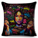 Urban African Woman Painting Pillow Cover - Orange / Multicolor - Afrilege
