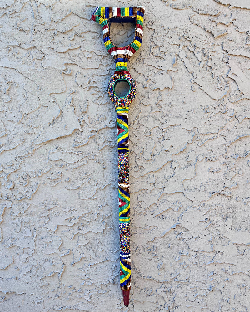 Bamileke Hand Beaded African Carved Walking Stick / Cane