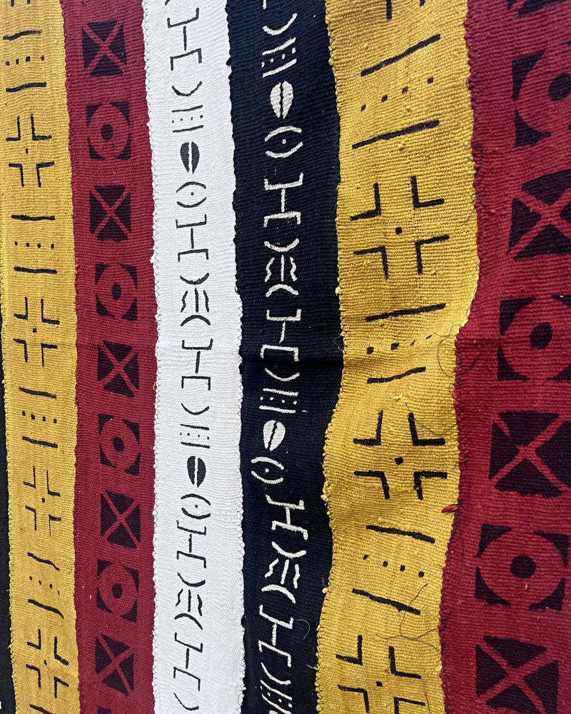 Multi-Colored African Mudcloth Handmade Fabric- Yellow / White/ Rust/ Black