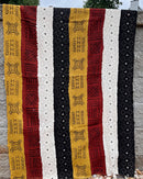 Multi-Colored Strips African Mudcloth Handmade Fabric- Yellow / White/ Rust/ Black - Afrilege
