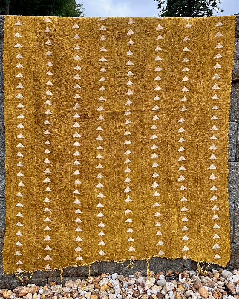 African Bogolan Mud Cloth Handmade Fabric - Mustard