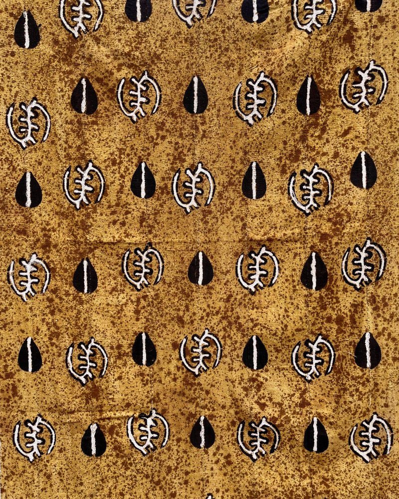 Adinkra and Cowry Symbols African Mudcloth Fabric from Mali