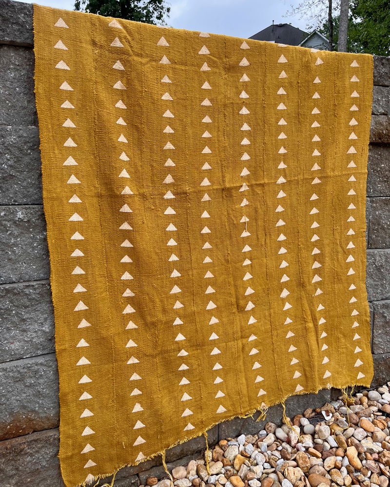 African Bogolan Mud Cloth Handmade Fabric - Mustard