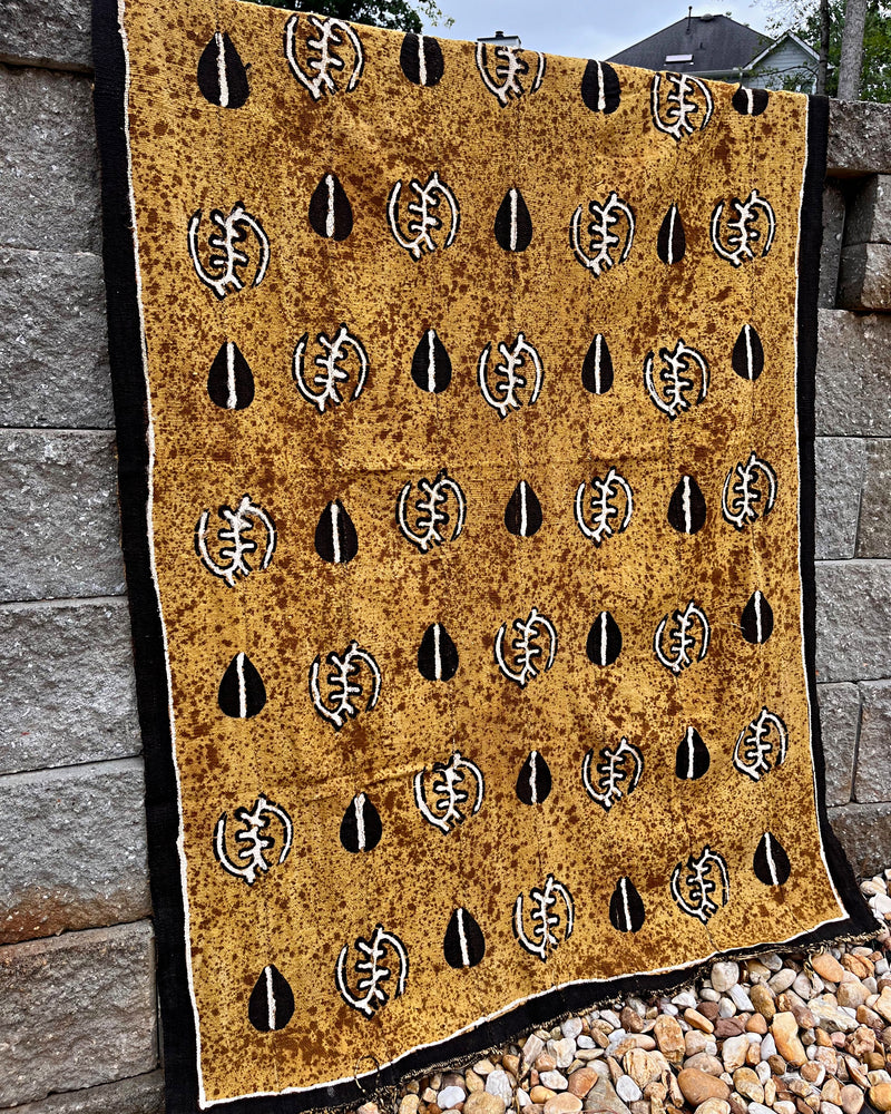 Adinkra and Cowry Symbols African Mudcloth Fabric from Mali