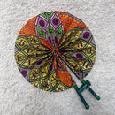 African Print Circle Foldable Handheld Fan - Orange / Green - Afrilege