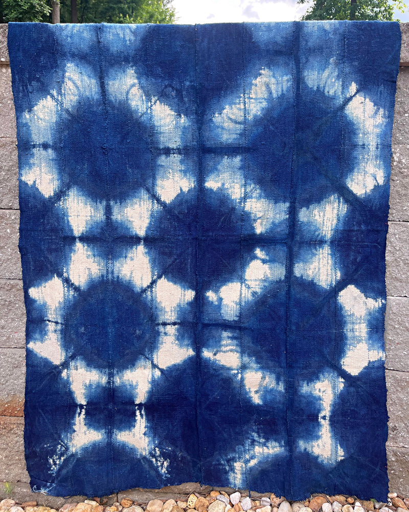 Authentic African Handmade Bogolan Mud Cloth - Deep Blue / White