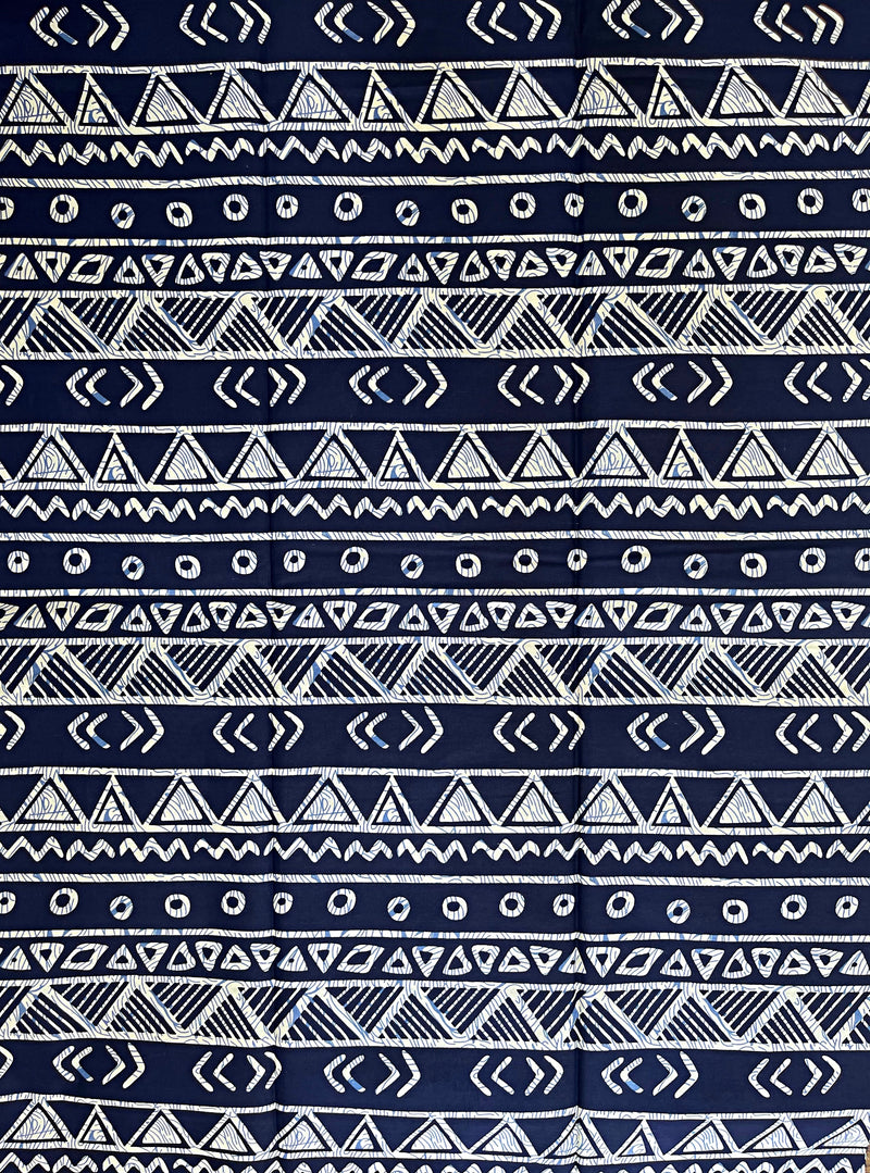 African Wax Print Fabric (Ankara) - Navy Blue / Beige