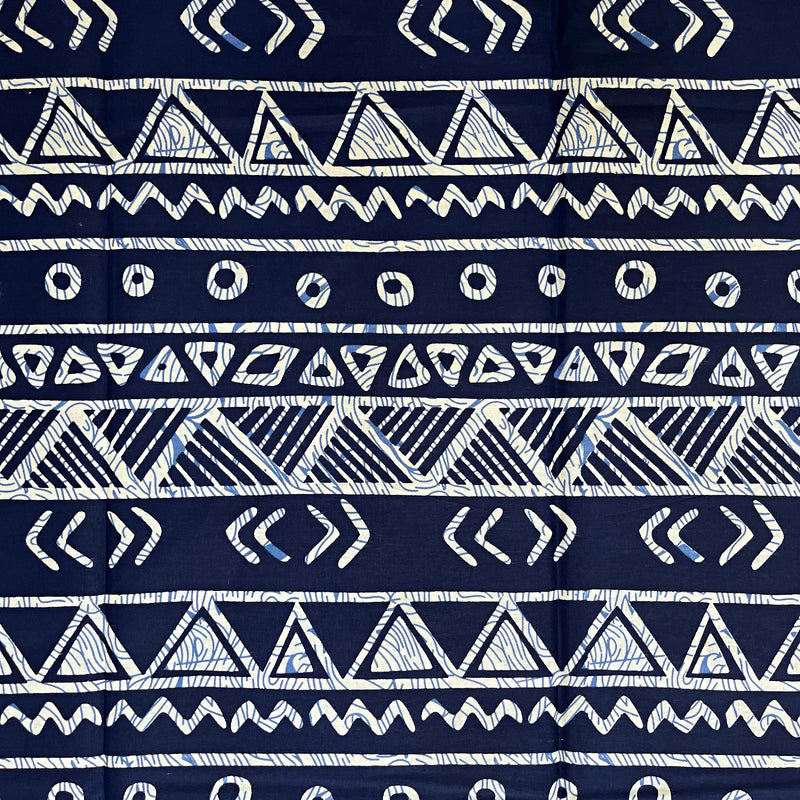 African Wax Print Fabric (Ankara) - Navy Blue / Beige