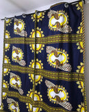 Morowa Double Sided Grommet Top African Print Curtains - Navy Blue / Yellow - Afrilege