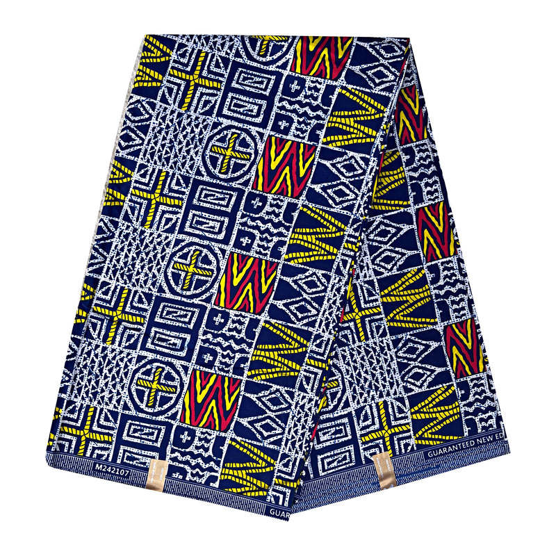 Atoghu Bangangte African Wax Print Fabric - Blue / Red / Yellow