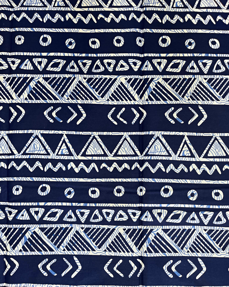 African Wax Print Fabric (Ankara) - Navy Blue / Beige