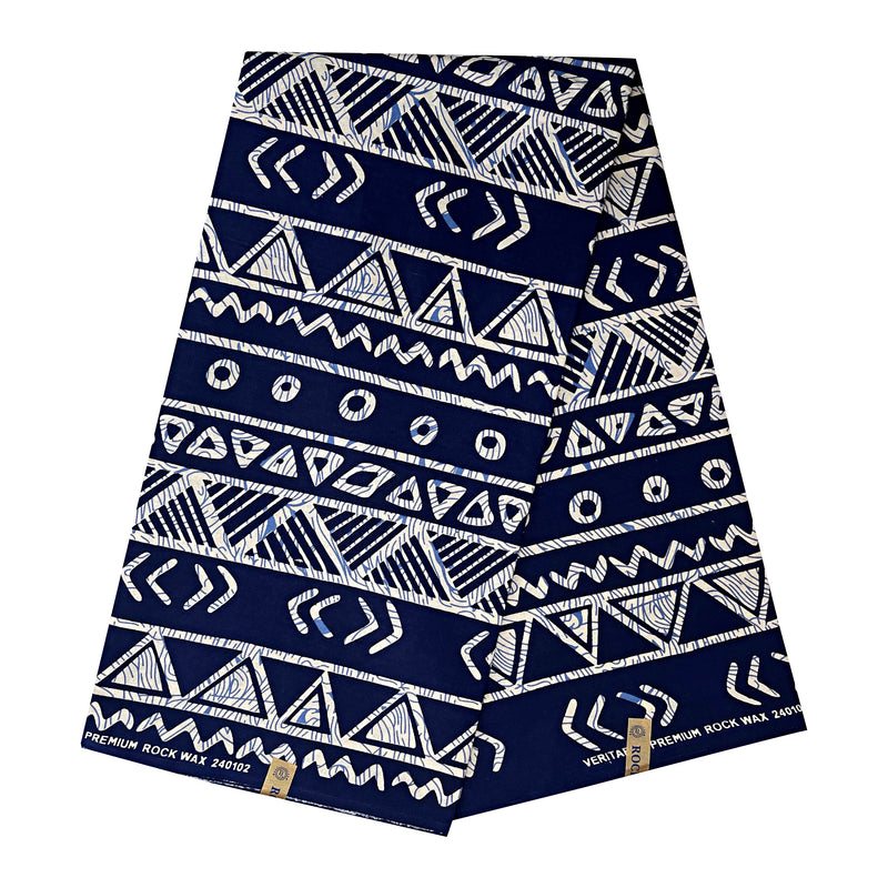 African Wax Print Fabric (Ankara) - Navy Blue / Beige