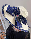 Ndop African Print Straw Church Sun Hat - Beige / Blue - Afrilege