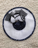 Navy Ndop Fascinator Flat Derby Hat - White / Navy Blue