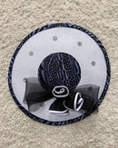 Navy Ndop Fascinator Flat Derby Hat - White / Navy Blue