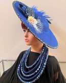 Navy Ndop African Print Wide-Brim Church Hat