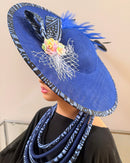 Navy Ndop African Print Wide-Brim Church Hat