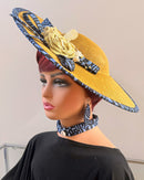 Navy Ndop African Print Wide-Brim Church Hat