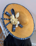 Navy Ndop African Print Wide-Brim Church Hat