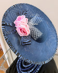 Navy Ndop African Print Wide-Brim Church Hat