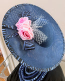 Navy Ndop African Print Wide-Brim Church Hat
