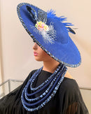 Navy Ndop African Print Wide-Brim Church Hat