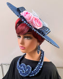 Navy Ndop African Print Wide-Brim Church Hat