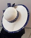 Ndop African Print Straw Church Sun Hat - Beige / Blue - Afrilege