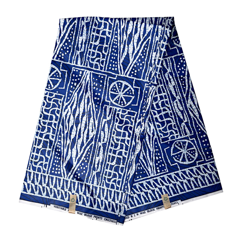 Bamileke Ndop Patterns African Wax Print Fabric (Ankara) - Blue / White