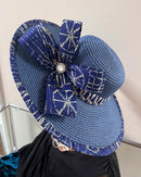 Ndop African Print Straw Church Sun Hat - Blue - Afrilege