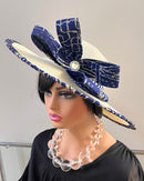 Ndop African Print Straw Church Sun Hat - Beige / Blue - Afrilege