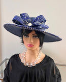 Ndop African Print Straw Church Sun Hat - Blue - Afrilege