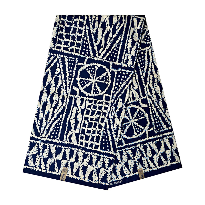 Bamileke Ndop pattern African Wax Print Fabric - Blue