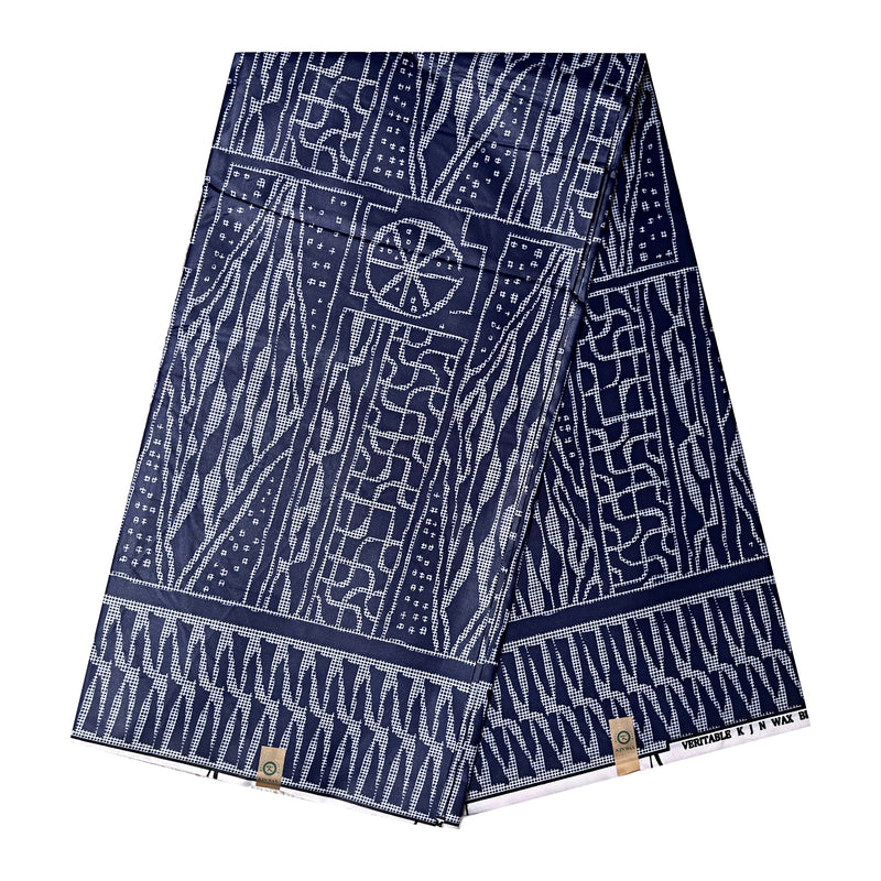 Bamileke Ndop Patterns African Wax Print Fabric (Ankara) - Navy blue / Grey