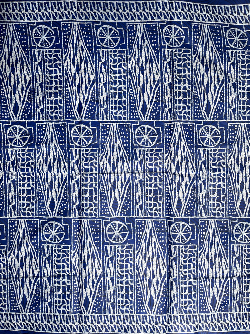 Bamileke Ndop Patterns African Wax Print Fabric (Ankara) - Blue / White