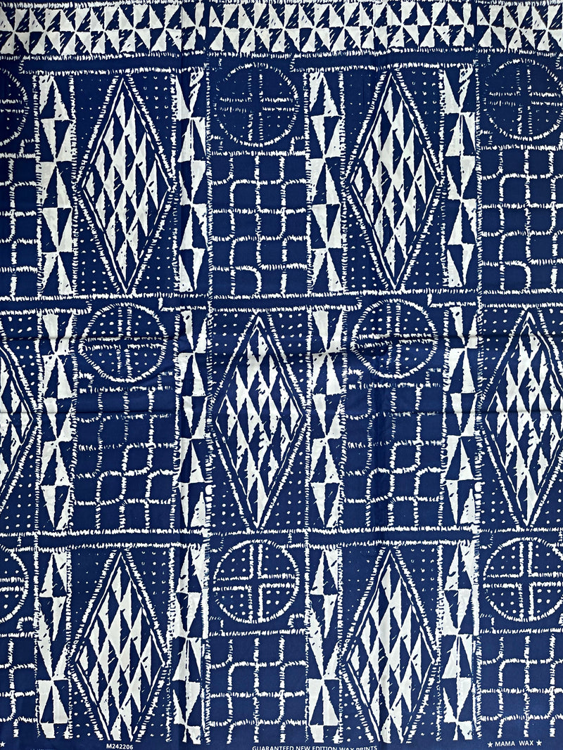 Bamileke Ndop pattern African Wax Print Fabric - Blue