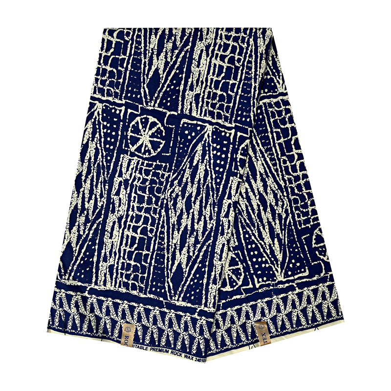 Bamileke Ndop pattern African Wax Print Fabric - Navy Blue / Beige