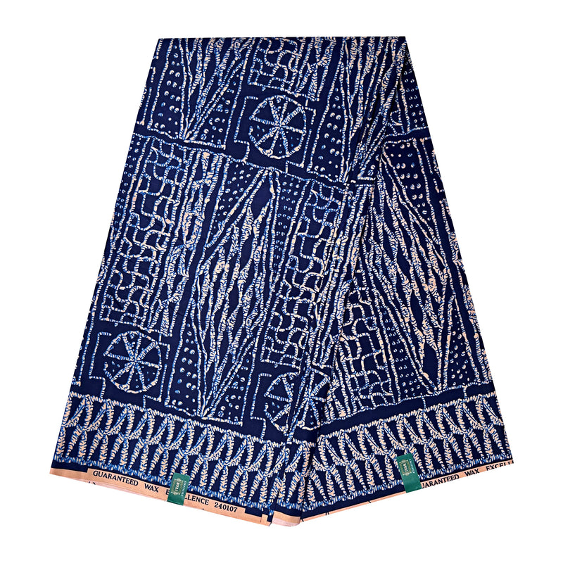 Bamileke Ndop pattern African Wax Print Fabric - Blue / Beige