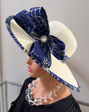 Ndop African Print Straw Church Sun Hat - Beige / Blue - Afrilege