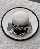 Straw Church Sun Hat - Beige / White