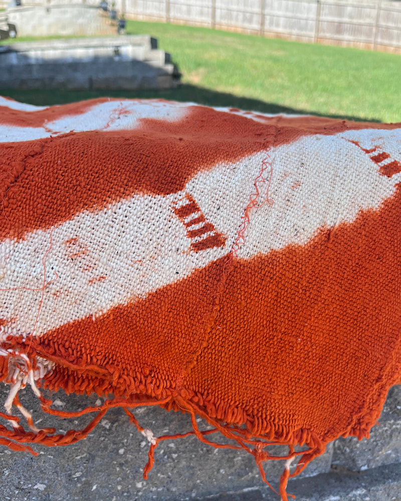 Authentic African Handmade Bogolan Mud Cloth - Orange / White