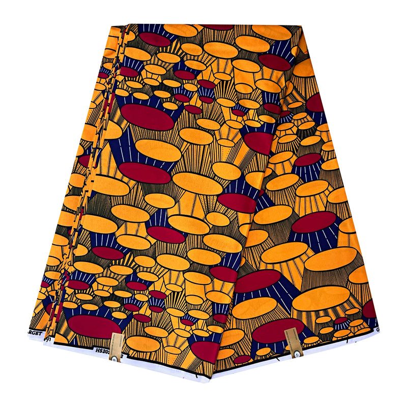 African Wax Print Fabric ( Ankara) - Orange / Red