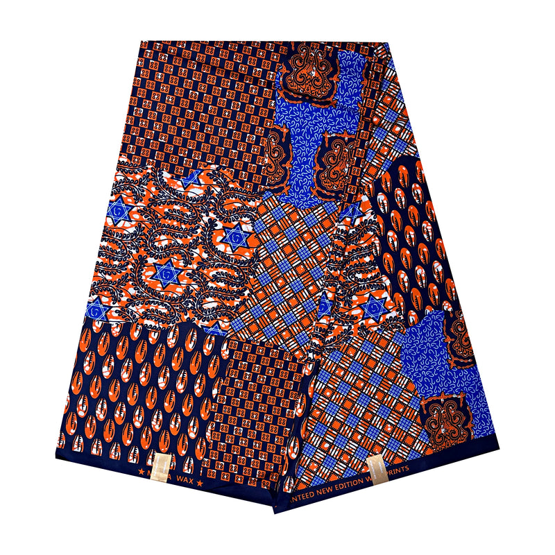 African Wax Print Fabric (Ankara) - Blue / Orange