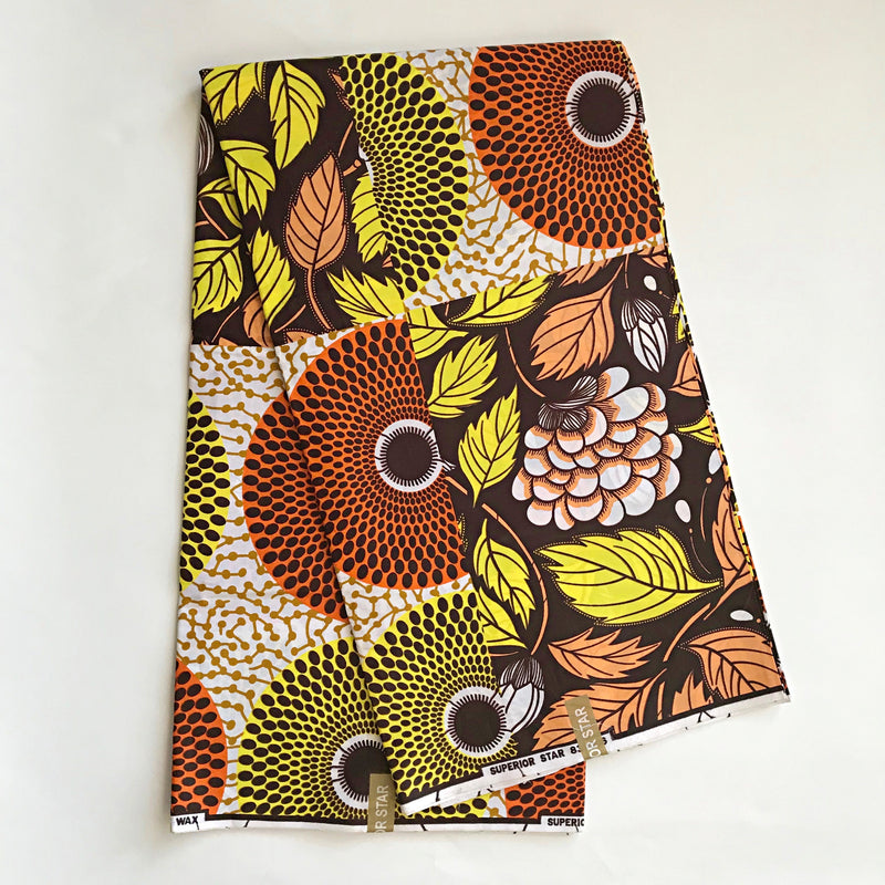 African wax print Ankara Fabric - Brown / Orange / Yellow - Afrilege