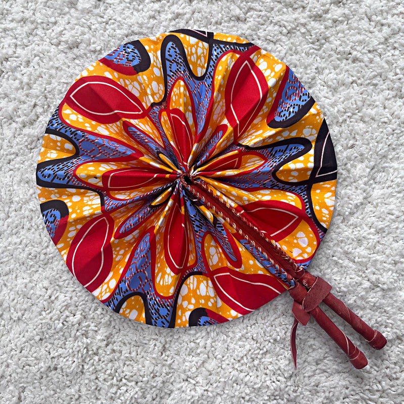 African Print Circle Foldable Handheld Fan - Afrilege