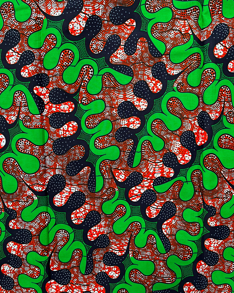 African Wax Print Fabric by The Yard - Green / Red