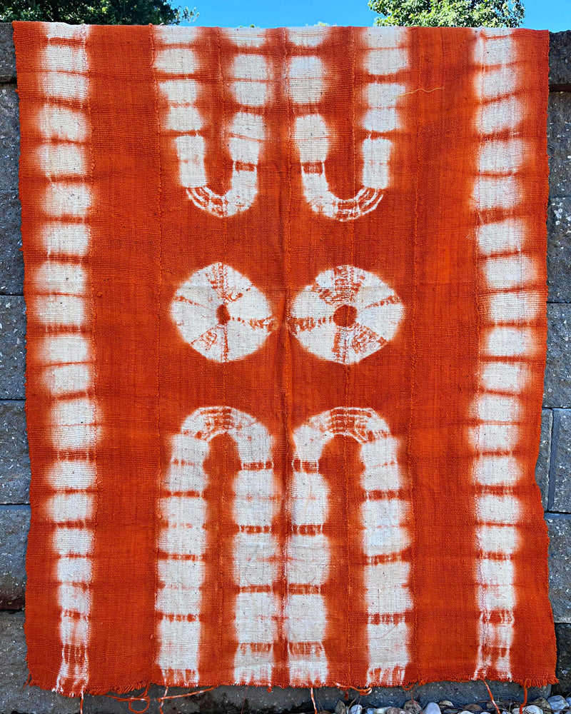 Authentic African Handmade Bogolan Mud cloth - Orange / White - Afrilege