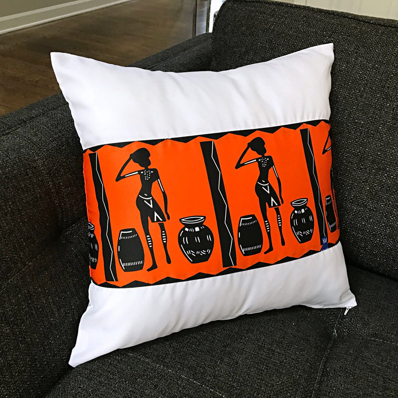 Bolanle African Print Decorative Pillow covers - Orange / Black / White - Afrilege