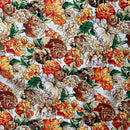 Floral Satin Silk Print Fabric - Orange / Green / Brown - Afrilege