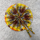 African Print Circle Foldable Handheld Fan - Yellow / Orange / Brown - Afrilege